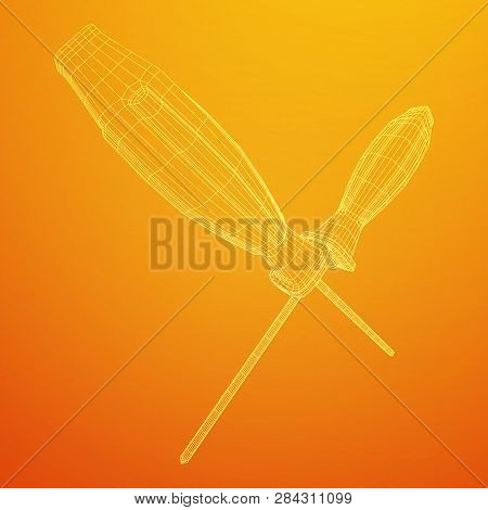 Crosshead Screwdriver. Handyman Tool For Home Repair. Maintenance Themed Abstract Model Wireframe Lo