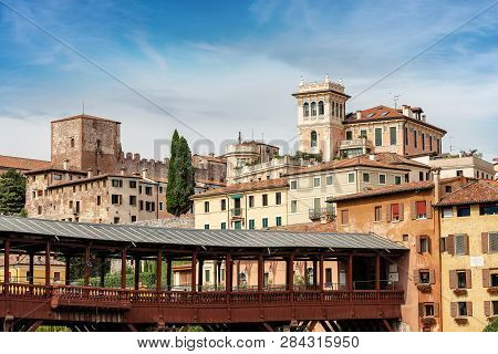 The Old Town Of Bassano Del Grappa With The Ponte Degli Alpini Or Ponte Vecchio (bridge Of The Alpin