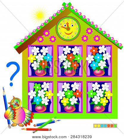 Logic Puzzle Game For Young Children. Need To Paint The White Flowers So That Each Bouquet Will Cont