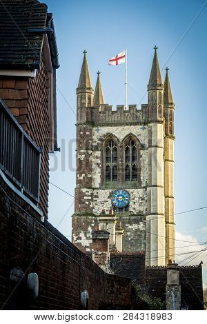 Parish Church In Farnham In Surrey With England Flag