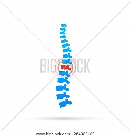 Vector Human Spine With Pain Isolated Silhouette Illustration. Spine Pain Medical Center, Clinic, Re