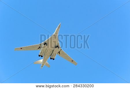 Moscow, Russia - May, 2018: Supersonic Strategic Bomber-bomber With A Variable Sweep Wing Tu-160