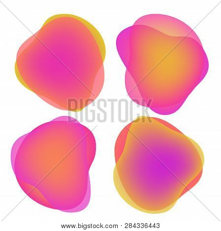 Vector Set Of Neon Liguid Shapes. Gradient Iridescent Bubbles For Text For Business Page. Template W