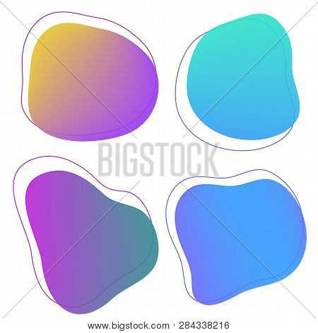 Vector Set Of Neon Liguid Shapes. Gradient Iridescent Bubbles For Text For Business Page. Template W