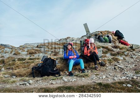 Conquest Of The Peak By Tourists. Camping Holidays