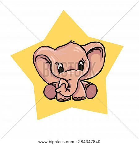 Happy Very Cute Baby Elephant Sitting At Star