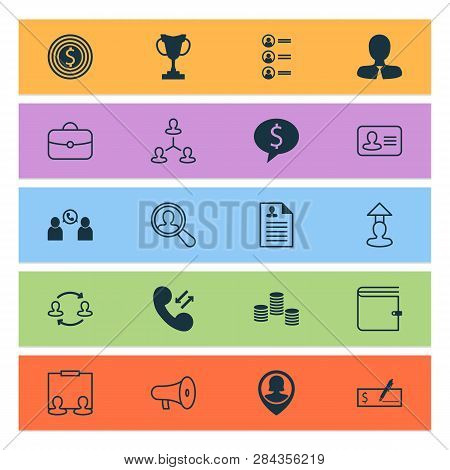 Hr Icons Set With Man Resume, Career Prospects, Location And Other Briefcase Elements. Isolated  Ill