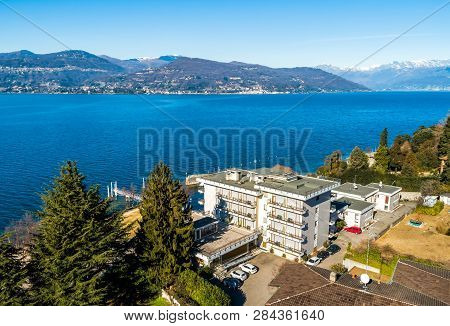 Landscape Of Lake Maggiore In Winter Day, Ispara, Province Of Varese, Italy