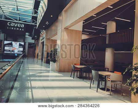 Tbilisi, Georgia - October 11, 2018: Cinema Cavea And Cafe At The Modern Shopping Mall 