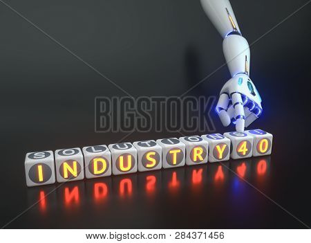 Cyborg Robot Hand Shows Industry 4.0 Sign - Ai Concept - 3D Rendering