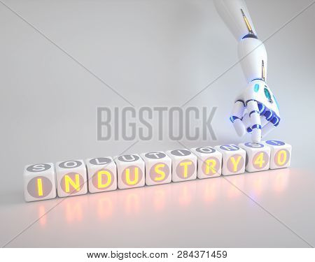 Cyborg Robot Hand Shows Industry 4.0 Sign - Ai Concept - 3D Rendering