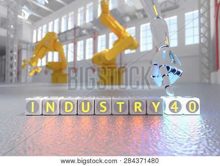 Cyborg Robot Hand Shows Industry 4.0 Sign - Ai Concept - 3D Rendering