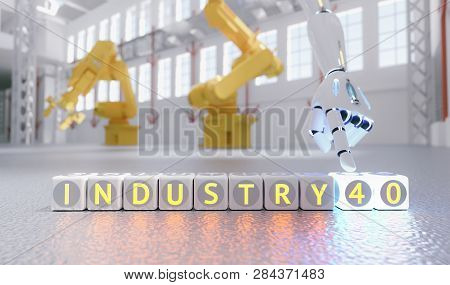 Cyborg Robot Hand Shows Industry 4.0 Sign - Ai Concept - 3D Rendering