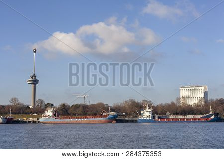 View On Euromast And Cityscape Of Rotterdam From River Bank On Sunny October Day - Image