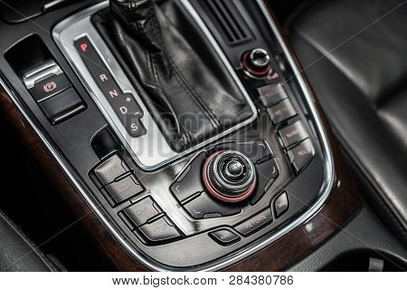 Novosibirsk, Russia - February 15, 2019:  Audi Q5,close-up Of The Accelerator Handle And Buttons. Ph
