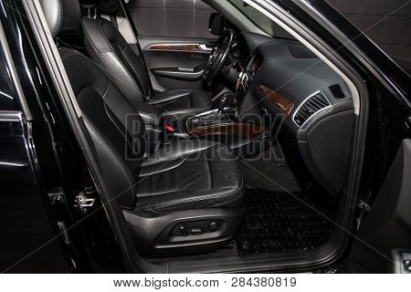Novosibirsk, Russia - February 15, 2019:  Audi Q5,close-up Of The Dashboard, Speedometer, Tachometer
