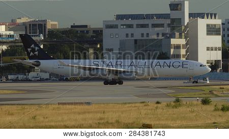Frankfurt Am Main, Germany - July 20, 2017: Side View Of Airbus A340-313 D-aigp Of Lufthansa (star A