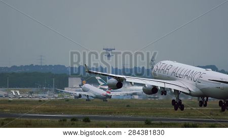 Frankfurt Am Main, Germany - July 22, 2017: Airbus A340-313 D-aife Of Lufthansa (star Alliance Liver
