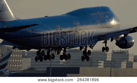 Amsterdam, Netherlands - July 27, 2017: Rear View Of Boeing 747-406(m) Ph-bfr Of Klm Airlines Arrive