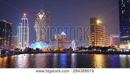Nam Van Lake Macau- 22 January 2019: Macau city skyline at night