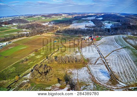 Aerial View of Amish Farmland in Pennsylvania