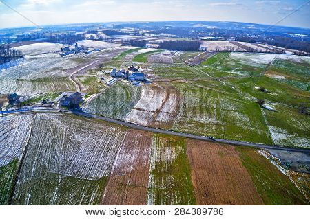 Aerial View of Amish Farmland in Pennsylvania