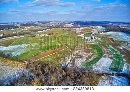 Aerial View of Amish Farmland in Pennsylvania