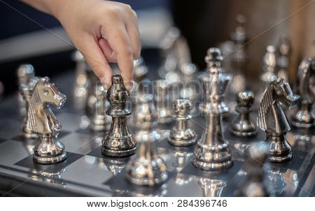 Hand Move Silver Hourse Model On Board Strategic Game