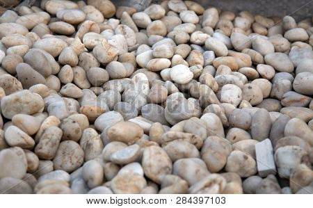 Texture Of White Stone For Interior Or Construction Background. Circle White Stome Made By Water Fal