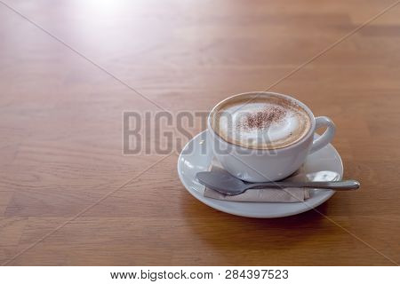 Capucinno Cream On Top Of Coffee Cup On Stone Table From Top View Fresh Up Life In Your Day With Hot
