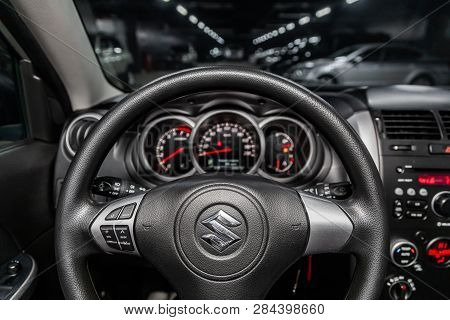 Novosibirsk, Russia - February 15, 2019: Suzuki Grand Vitara,close-up Of The Dashboard, Speedometer,