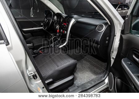 Novosibirsk, Russia - February 15, 2019: Suzuki Grand Vitara,close-up Of The Dashboard, Speedometer,