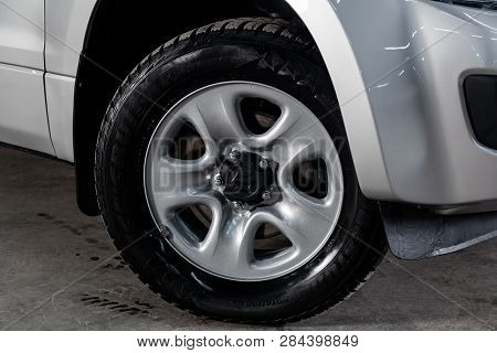 Novosibirsk, Russia - February 15, 2019: Suzuki Grand Vitara,close-up Of The Wheel. Photography Of A