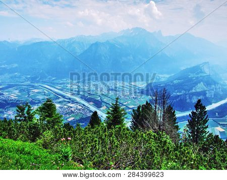 View Of The River Rhine Valley (rheintal) From The Gonzen Mountain - Canton Of St. Gallen, Switzerla