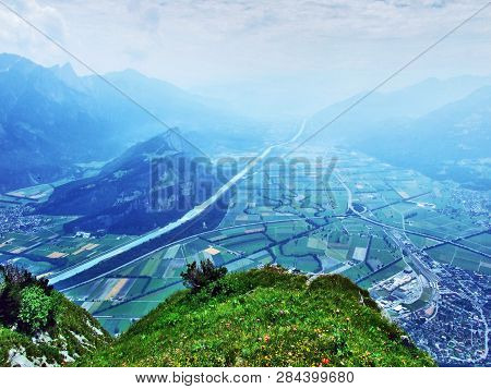 View Of The River Rhine Valley (rheintal) From The Gonzen Mountain - Canton Of St. Gallen, Switzerla