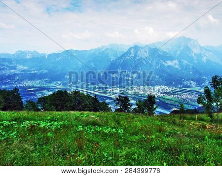 View Of The River Rhine Valley (rheintal) From The Gonzen Mountain - Canton Of St. Gallen, Switzerla