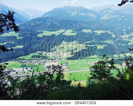 View Of The River Sezz Valley (seeztal) From The Gonzen Mountain - Canton Of St. Gallen, Switzerland