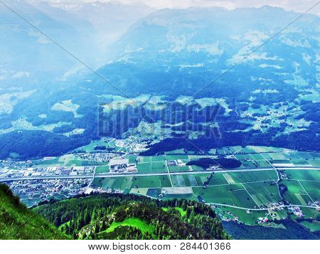 View Of The River Sezz Valley (seeztal) From The Gonzen Mountain - Canton Of St. Gallen, Switzerland