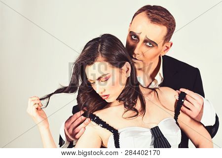 A Close Affective Connection. Theatre Actors Miming Through Body Motions. Sexy Couple In Love With M