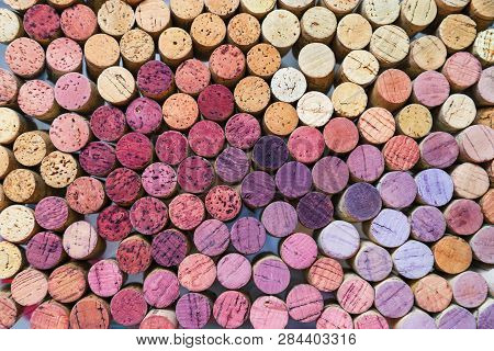 Wine Corks Background. Many Different.  Wine Corks. Random Selection Of Used Wine Corks.
