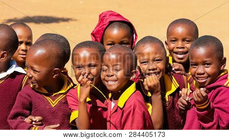 African Primary School Children On Their Lunch Break