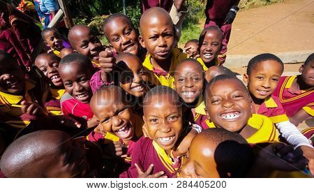 African Primary School Children On Their Lunch Break
