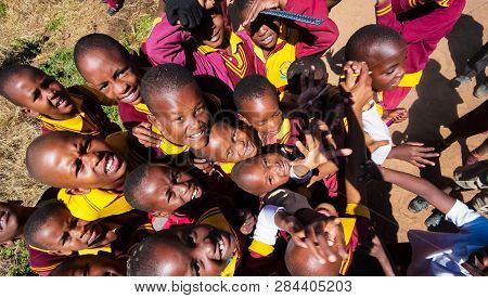 African Primary School Children On Their Lunch Break