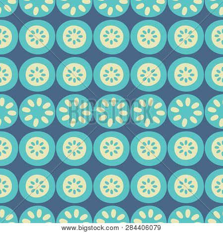 Vector Flower Stripe Blue And Cream Seamless Repeat Pattern Background.