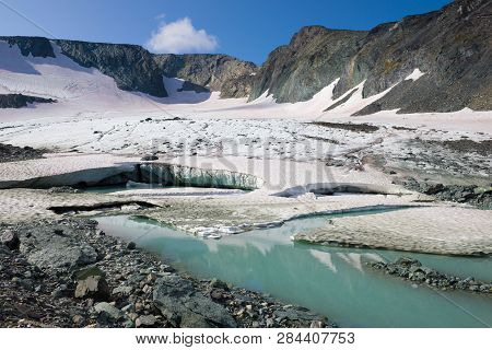 Sunny Summer Day On The Igan Glacier. Polar Urals