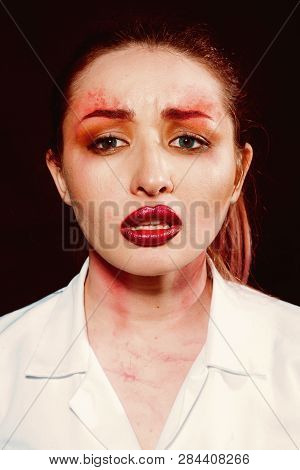 Hair Loss And Care. Sexy Woman With Fashion Makeup. Beauty Salon And Hairdresser. Sexy Zombie Girl W