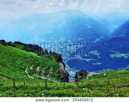 View From The Gonzen Peak In The Appenzell Alps Mountain Range - Canton Of St. Gallen, Switzerland