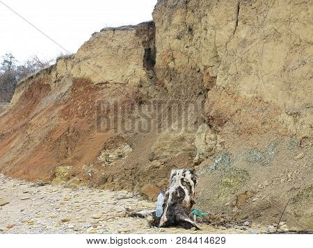 Rockslide. Mountain Landslide In An Environmentally Hazardous Area. Large Cracks In Earth, Descent O