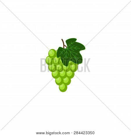 Fresh Bunch Of Green White Grade Of Grapes Icon On White Background. Vector Illustration In Flat Sty