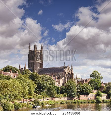 Worcester Cathedral And The River Severn, Worcester, Worcestershire, England